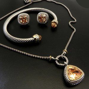 Designer 2Tone Topaz CZ Necklace-Bracelet--Earring